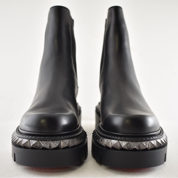Christian Louboutin St Emilia Pyraclou Flat Black Calf Chelsea Lug Ankle Boot 39 - Picture 9 of 16